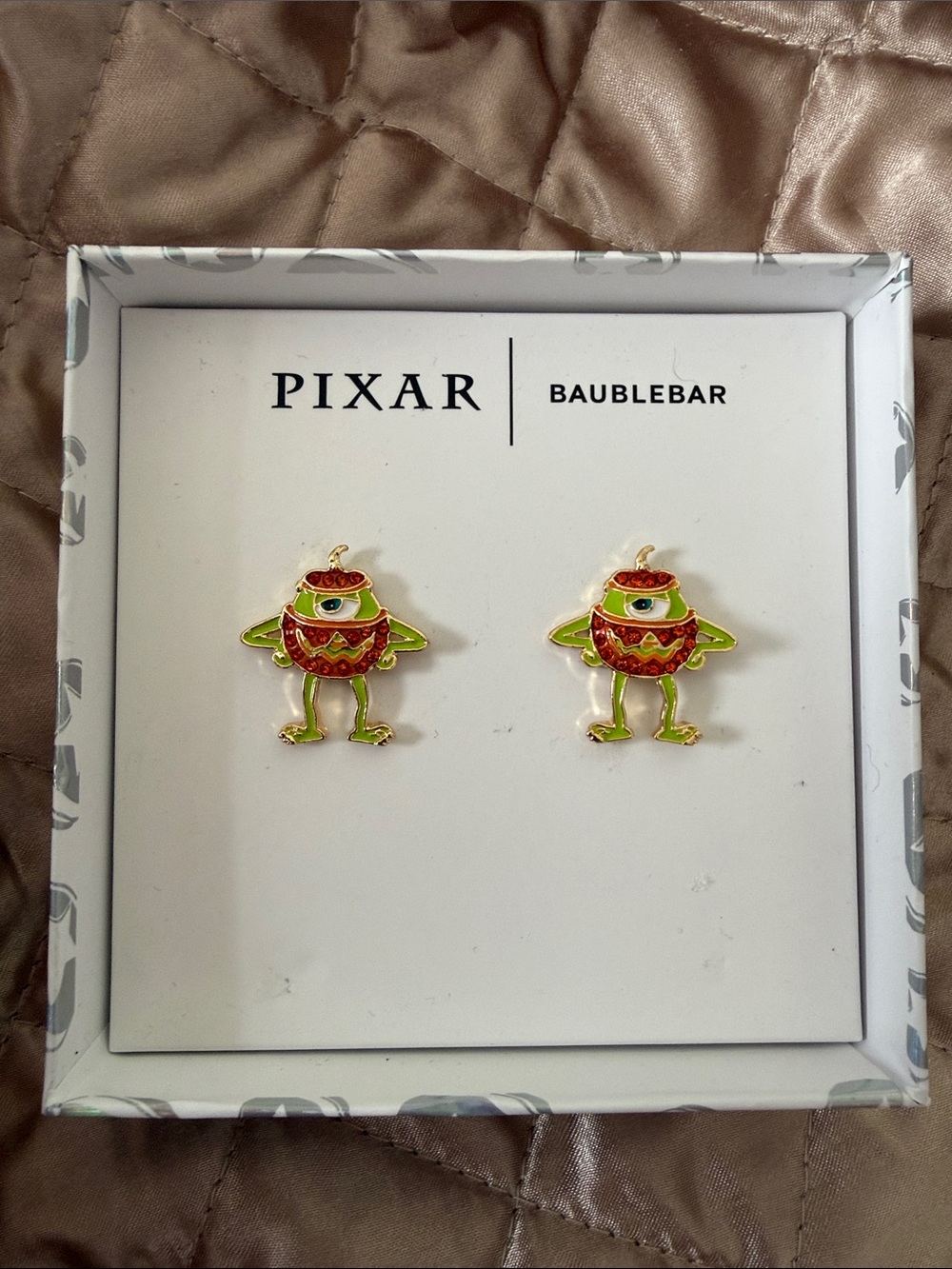 Baublebar & Pixar  Mike Wazowski in his Pumpkin costume 1” Stud Earrings in box
